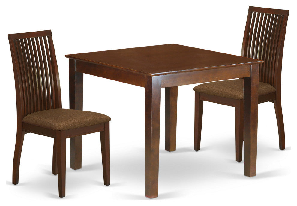 3Pc Dinette Set Includes Square Kitchen Table, Two Seat Dining Chairs, Mahogany