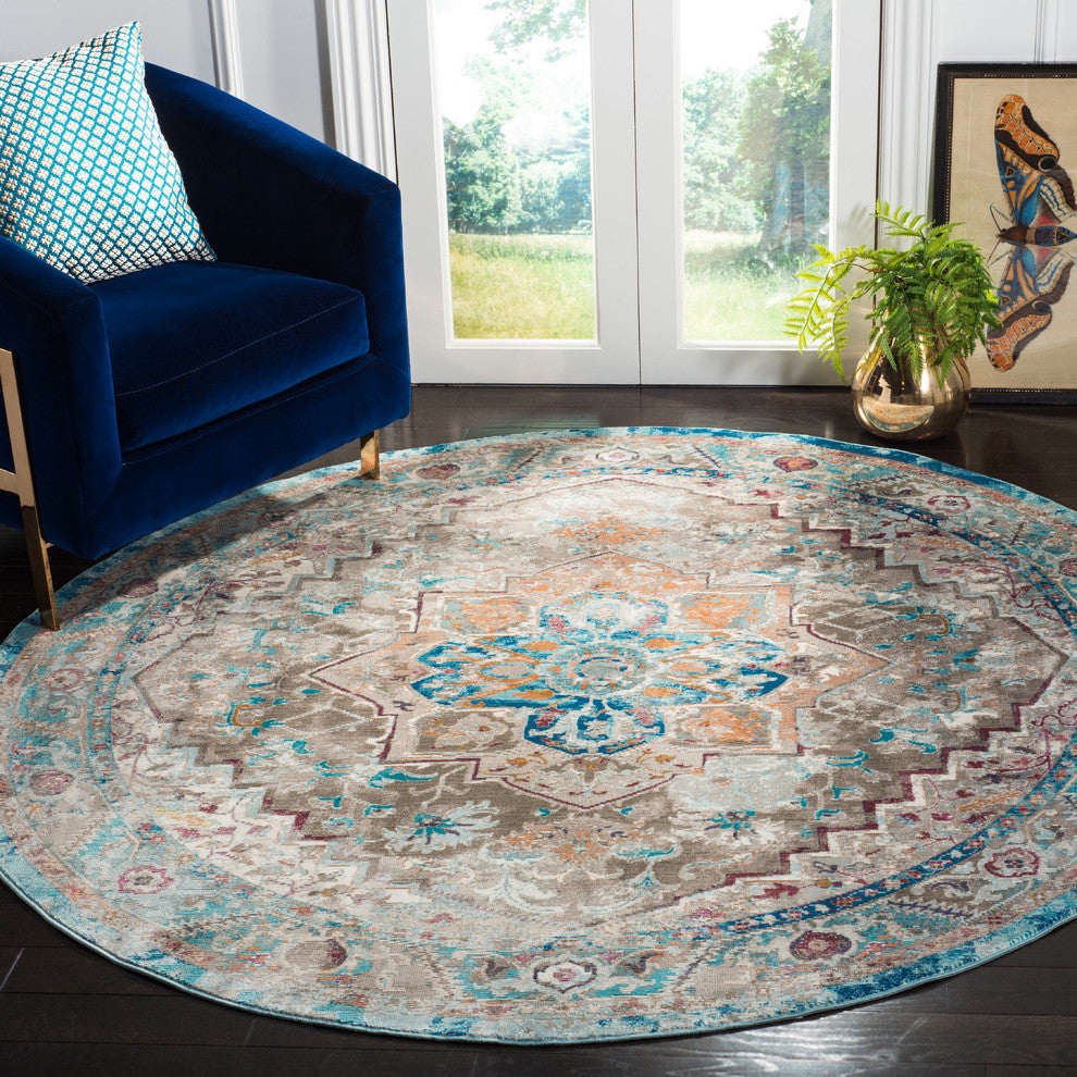 Safavieh Aria Ara119E Vintage/Distressed Rug, Beige/Blue, 6'5"x6'5" Round