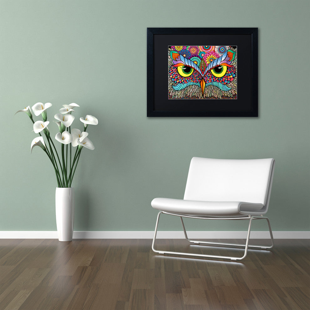 Hello Angel ''Owl Face'' Art, Black Frame, Black Mat, 14x11