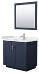 36"SGL Vanity Dark Blue, White Cult. Marble Top, Sink, Nickel Trim, 34"Mirror