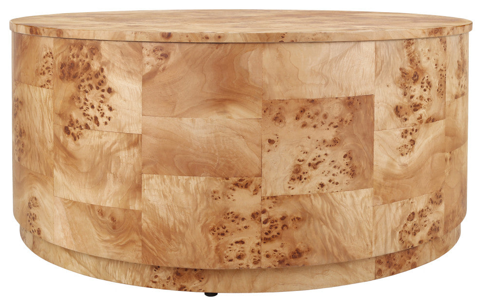 Arsenio Burl Wood Round Table, Natural Burl, Coffee Table