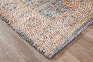 Blue Floral Ivory Border Jute/Chenille, 7'6"x9'