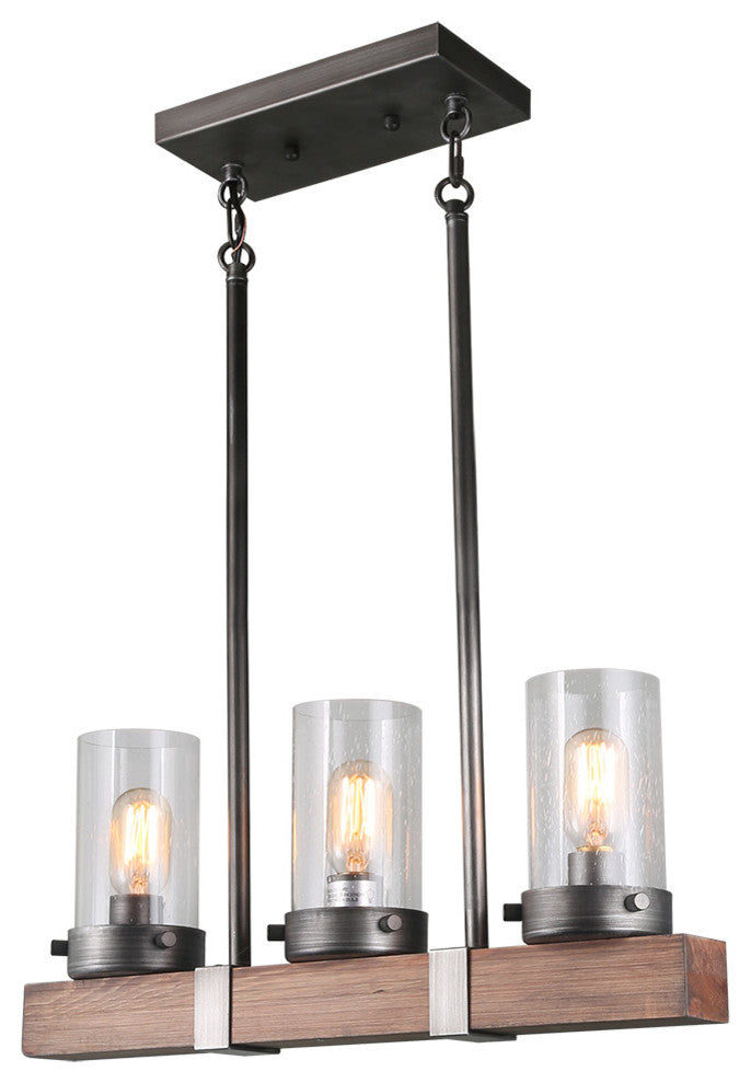 LALUZ 3-Light Linear Chandeliers Wood Kitchen Island Lighting