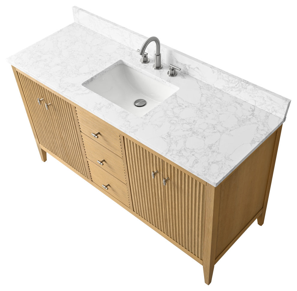 Vanity Art Freestanding Vanity, Natural Oak, 60", Single Sink, Brushed Nickel