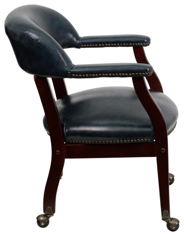 Navy Vinyl Luxurious Conference Chair with Accent Nail Trim and Casters