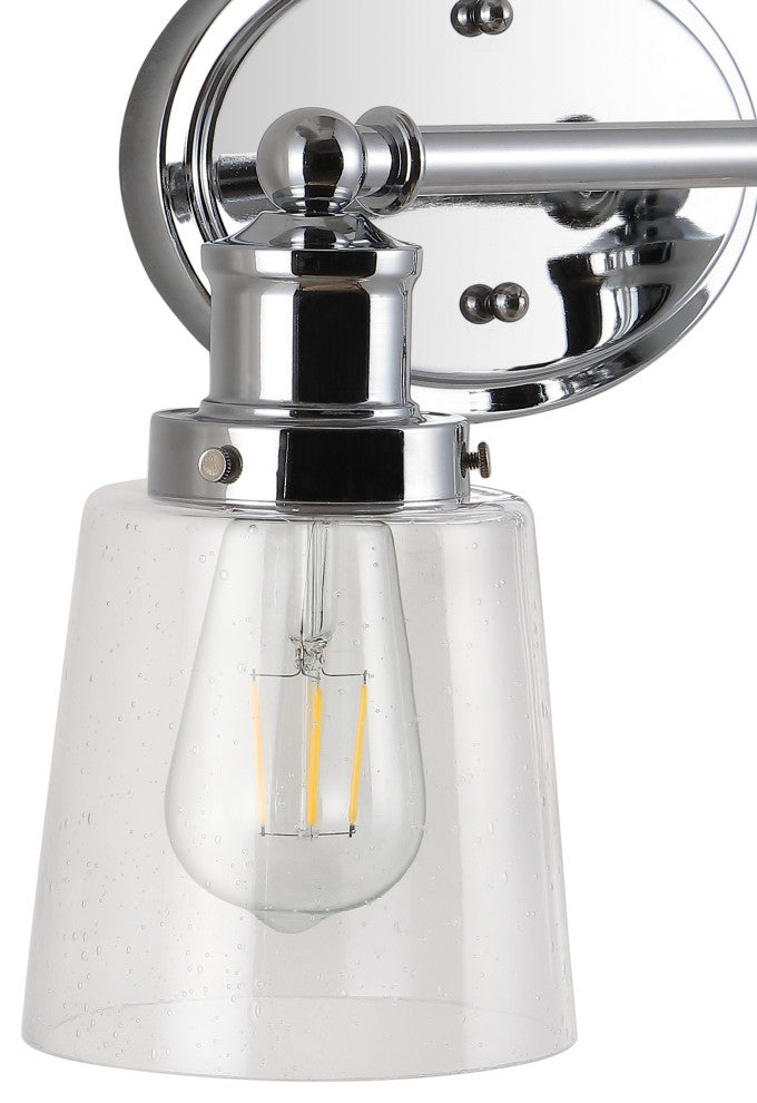 Beverly 15" 2-Light Iron/Seeded Glass Classic Cottage LED Vanity Light, Chrome
