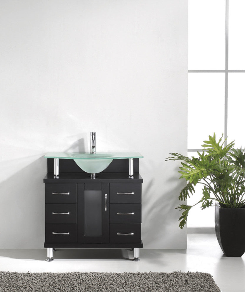 Vincente 32" Vanity, Espresso, Frosted Tempered Glass