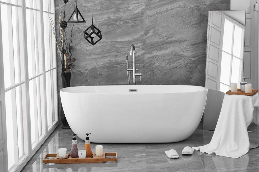 Aaron 70" Soaking Roll Top Bathtub, Glossy White