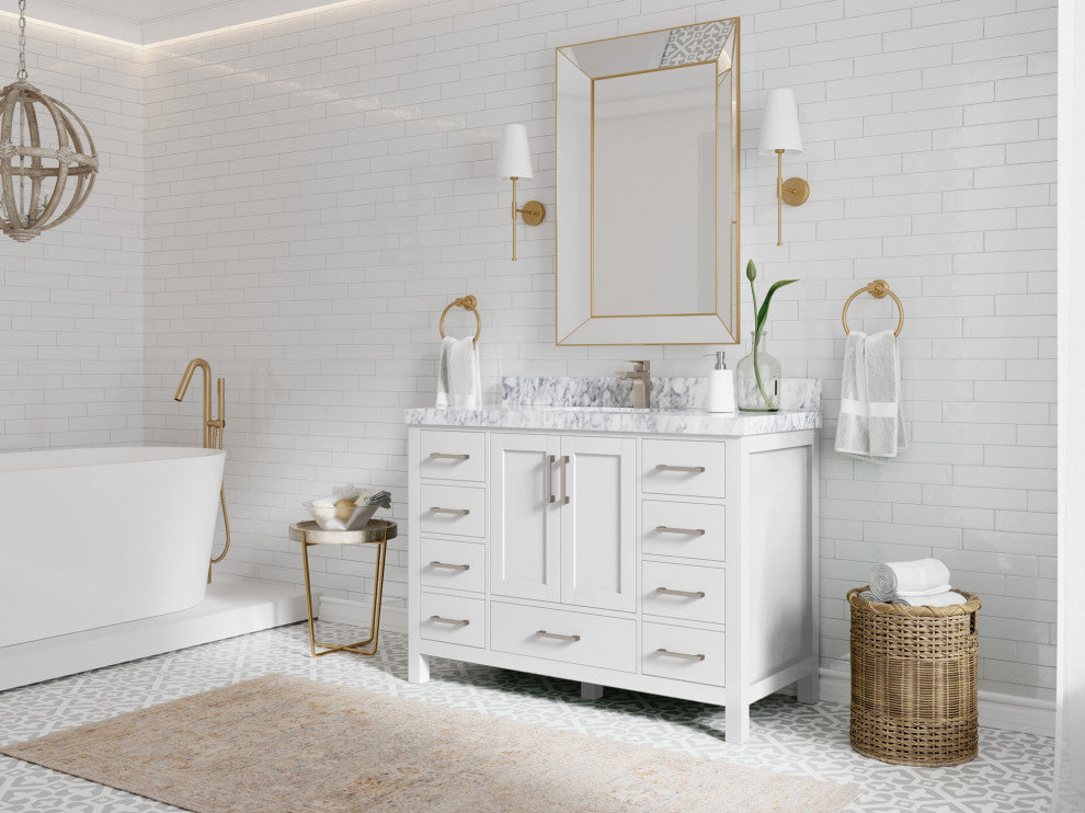 Willow Collections Malibu Vanity, White, Empira Quartz, 48" Single