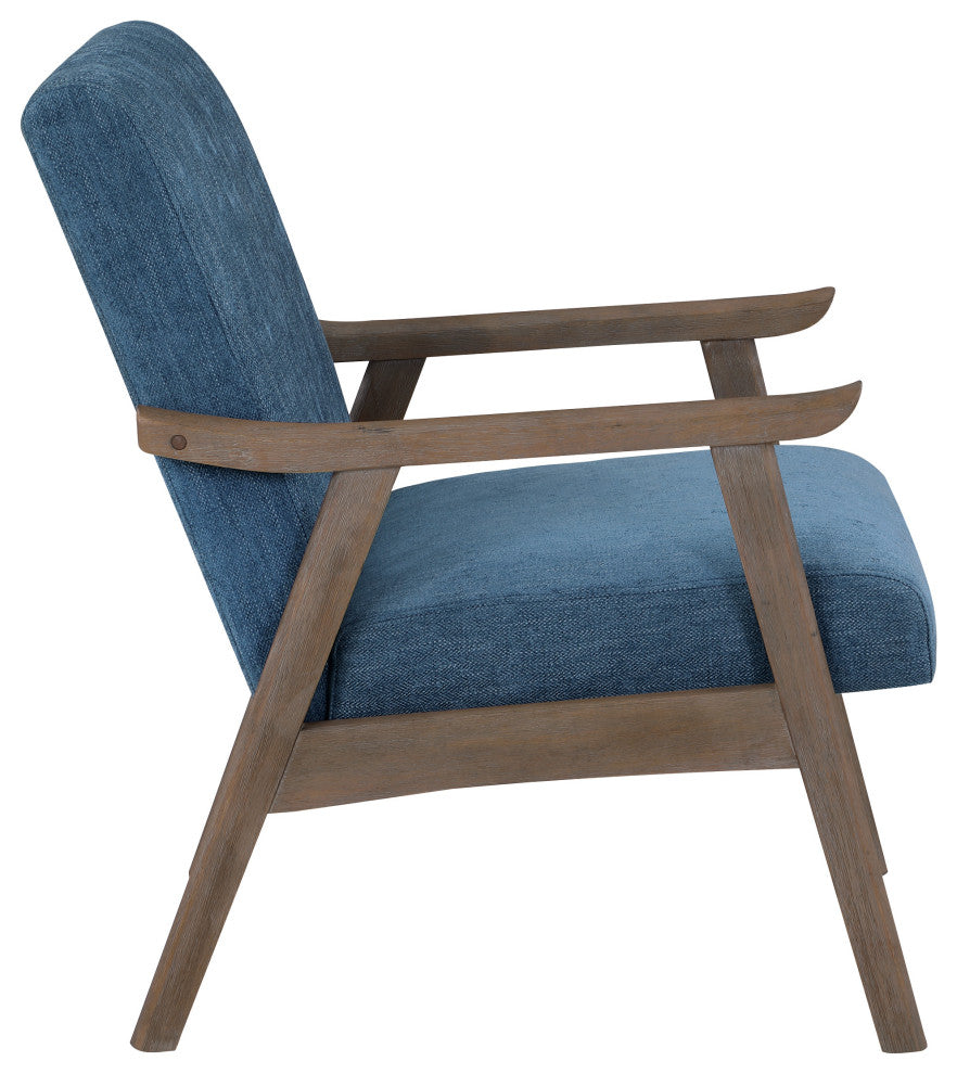 Weldon Armchair, Navy Fabric With Brushed Brown Finished Frame
