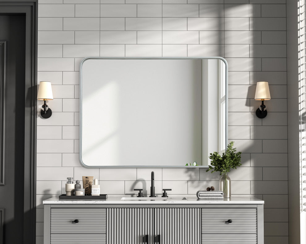 Home Living Contour Metal Rectangle Mirror 27x36, Silver