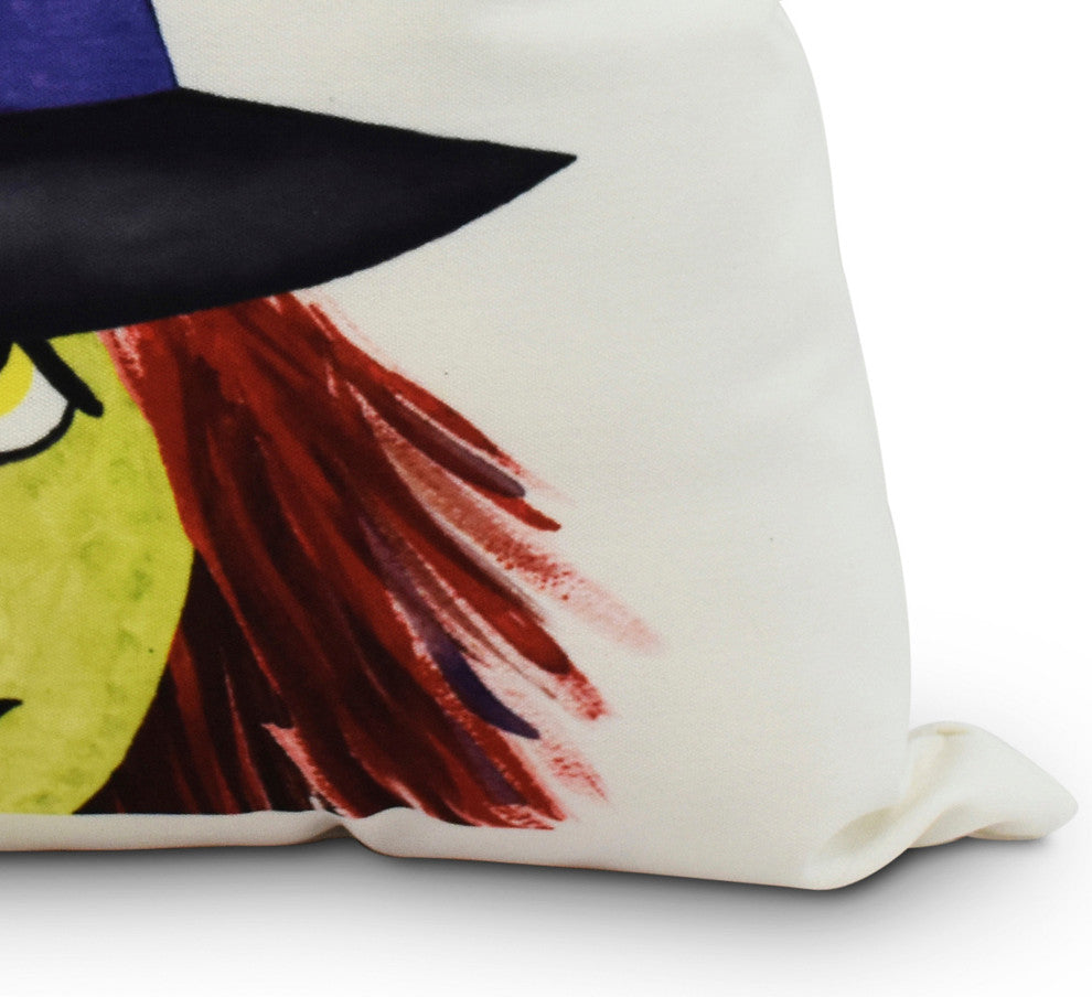 Peek A Boo Witch 16" Cream Halloween Print Decorative Throw Pillow