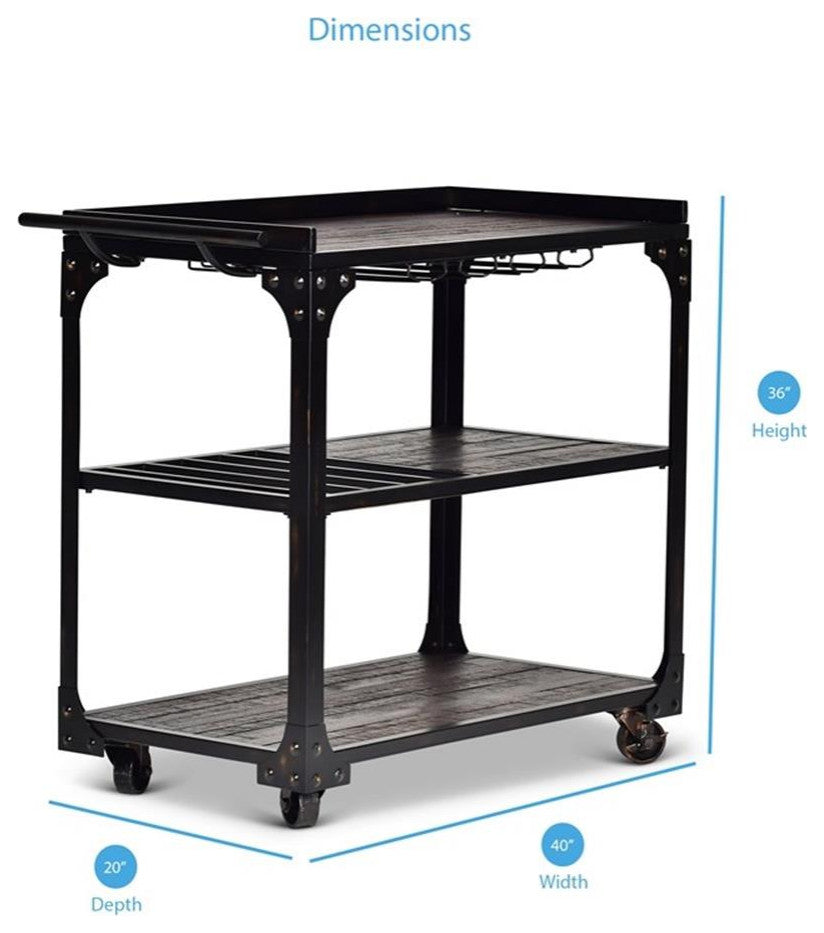 Bowery Hill Transitional Bar Cart in Tobacco Brown and Black Frame