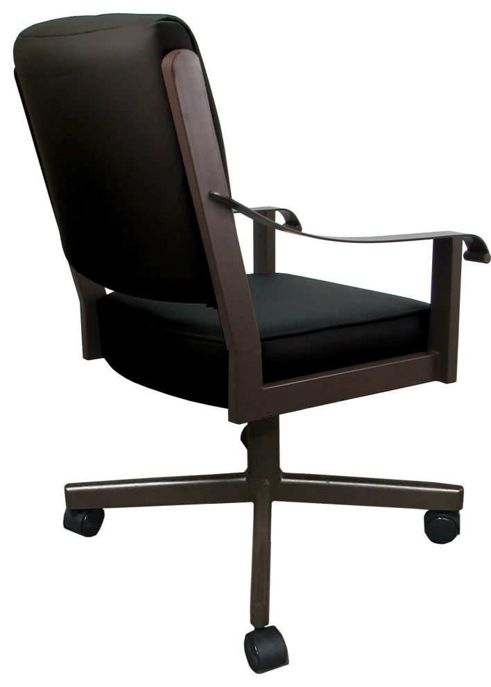 Leather Memphis Dining Caster Chair Swivel Tilt with Wheels, Black Leather on Brown