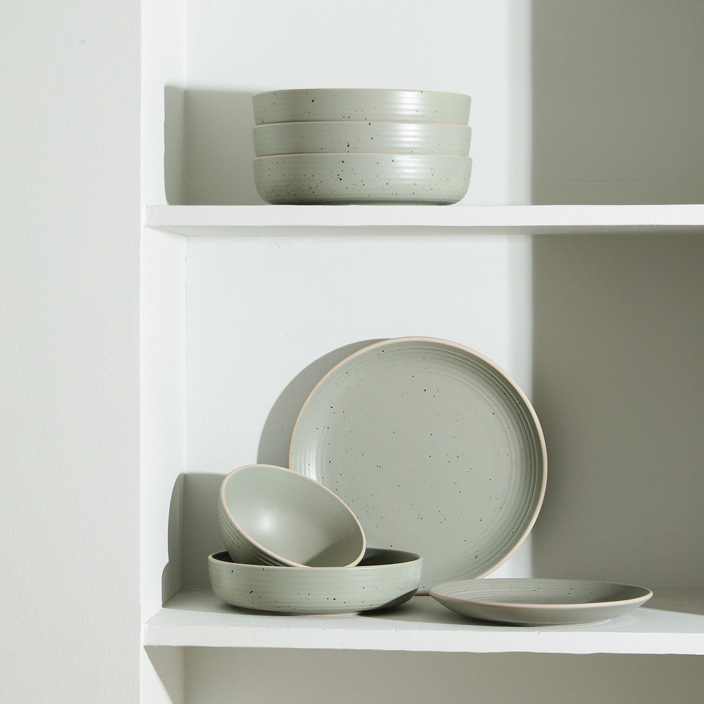 Stone Lain Lauren Stoneware 16 Piece Dinnerware Set, Green
