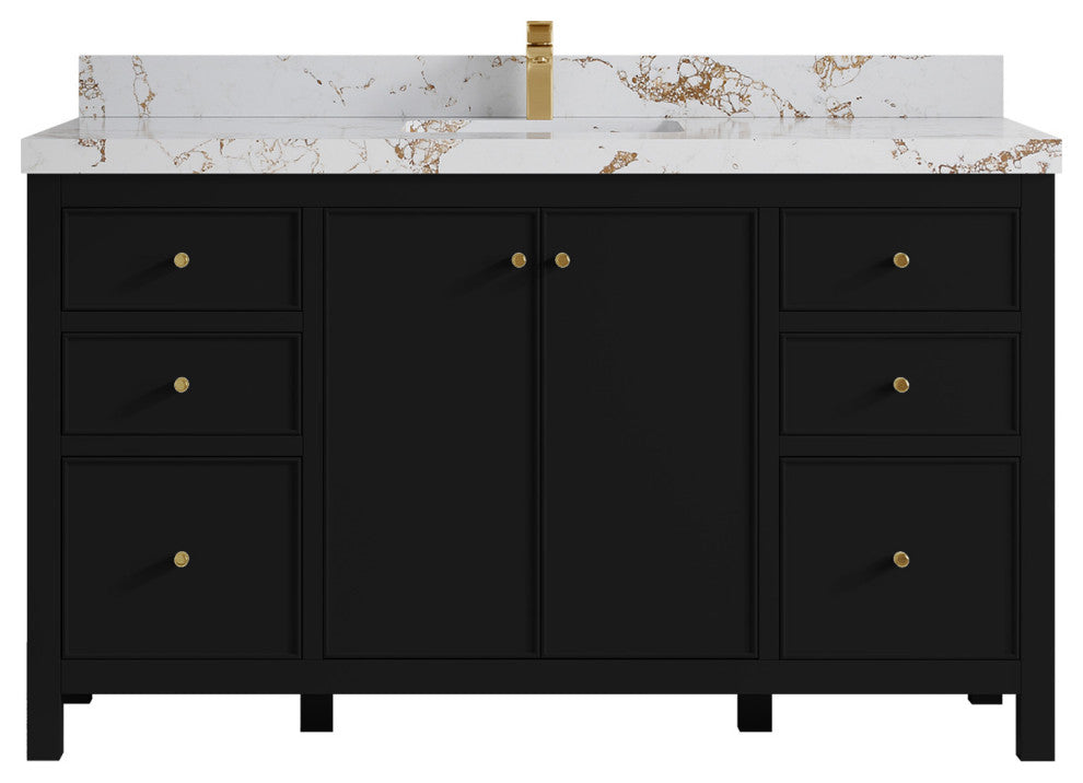 Chicago 60" Single Sink Bathroom Vanity, Black 2" Viola Gold