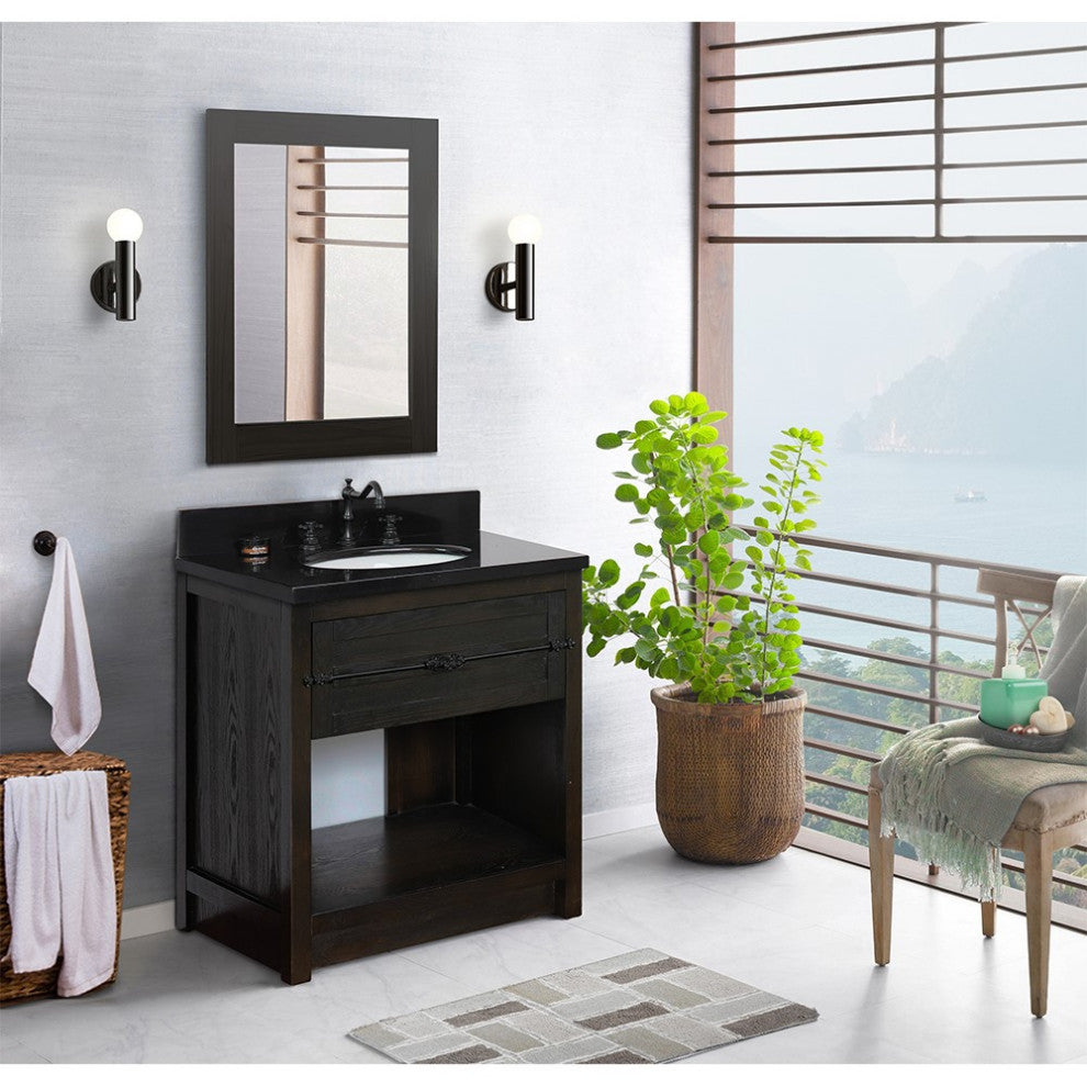 30" Single Vanity, Brown Ash, Black Galaxy Top, Oval Sink
