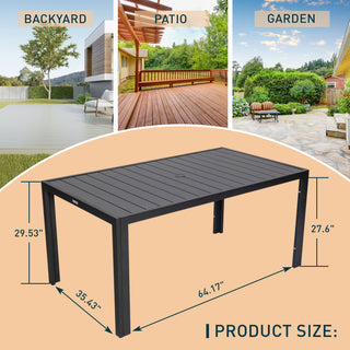 LeisureMod Chelsea 63" Rectangular Outdoor Aluminum Dining Table, Black