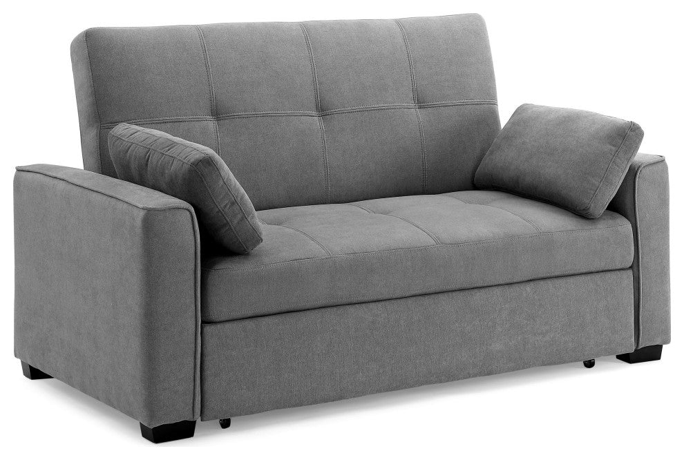 Nantucket Pull-Out Chenille Sleeper Sofa With Accent Pillows, Light Gray, Twin
