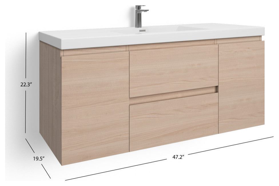 The Wynn Bath Vanity, Oak, 48", Single Sink, Wall Mount, Drawers/Doors