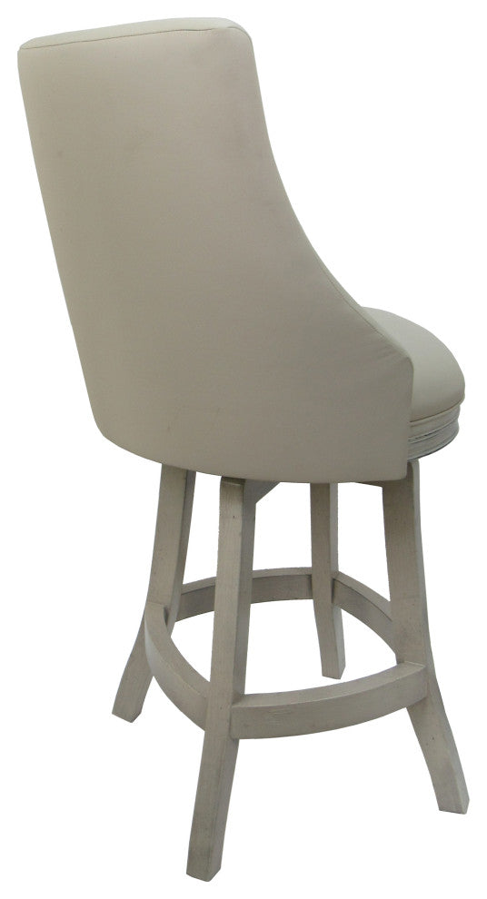 Swivel Bellissima Wood Stool, Ocean Beige Vinyl, Et, 26"
