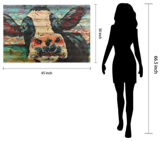 "Curious Cow" Wall Art Digital Print on Solid Wood, 45"x1.5"x30"