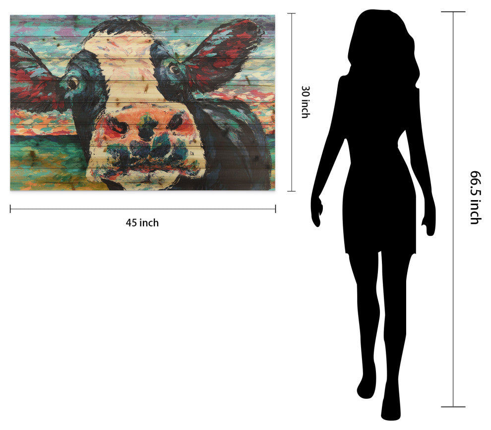 "Curious Cow" Wall Art Digital Print on Solid Wood, 45"x1.5"x30"