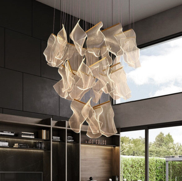 Luxury Modern Led Light Chandelier For Staircase, Black, 8 Lights, Cool Glow