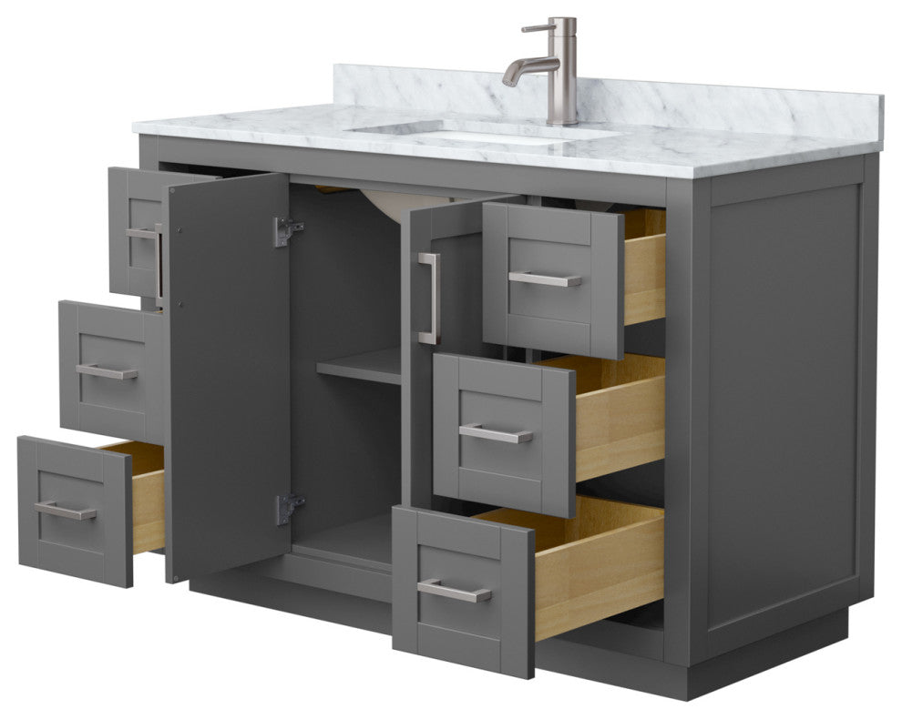 48" Single Bathroom Vanity, Dark Gray, Carrara Countertop, Sink, Nickel Trim