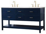 Elegant Decor Sinclaire 60" Aluminum Alloy & MDF Double Bathroom Vanity in Blue