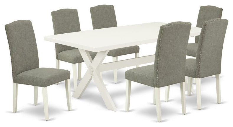 X027En206-7, 7-Piece Set, 6 Chairs and Table Solid Wood Frame