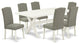 X027En206-7, 7-Piece Set, 6 Chairs and Table Solid Wood Frame