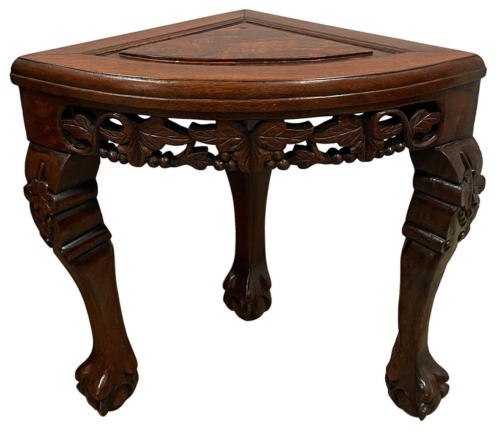 Consigned Antique Chinese Rosewood, Burl Wood Top Coffee Table w/4 Nesting stool