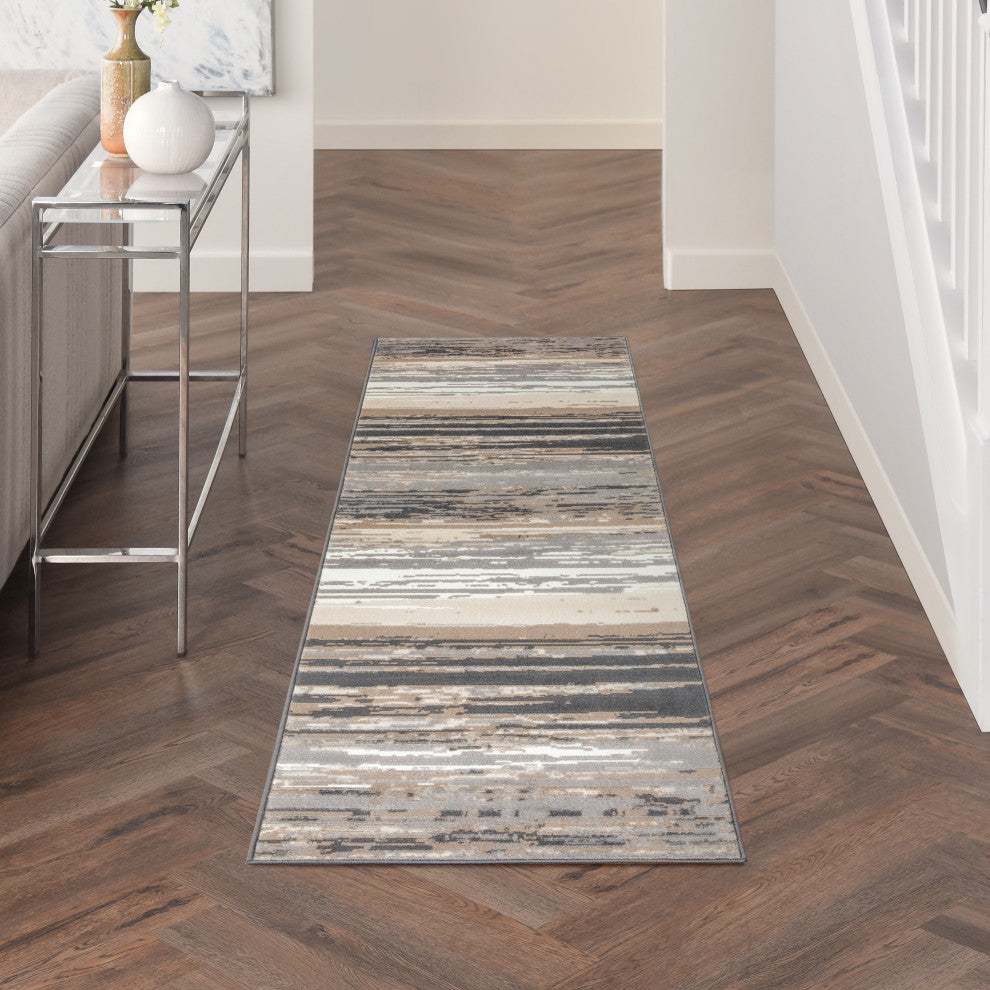 Nourison Jubilant 2'3" x 7'3" Grey Beige Modern Indoor Rug