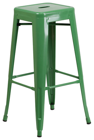 23.75" Green Metal Bar 3-Piece Table Set With 2 Seat Backless Stools