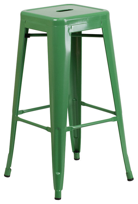 23.75" Green Metal Bar 3-Piece Table Set With 2 Seat Backless Stools