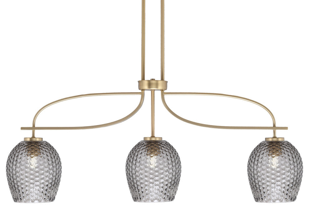 Cavella 3 Light Island Light, New Age Brass Finish, 7.5" Smoke Textured Glass