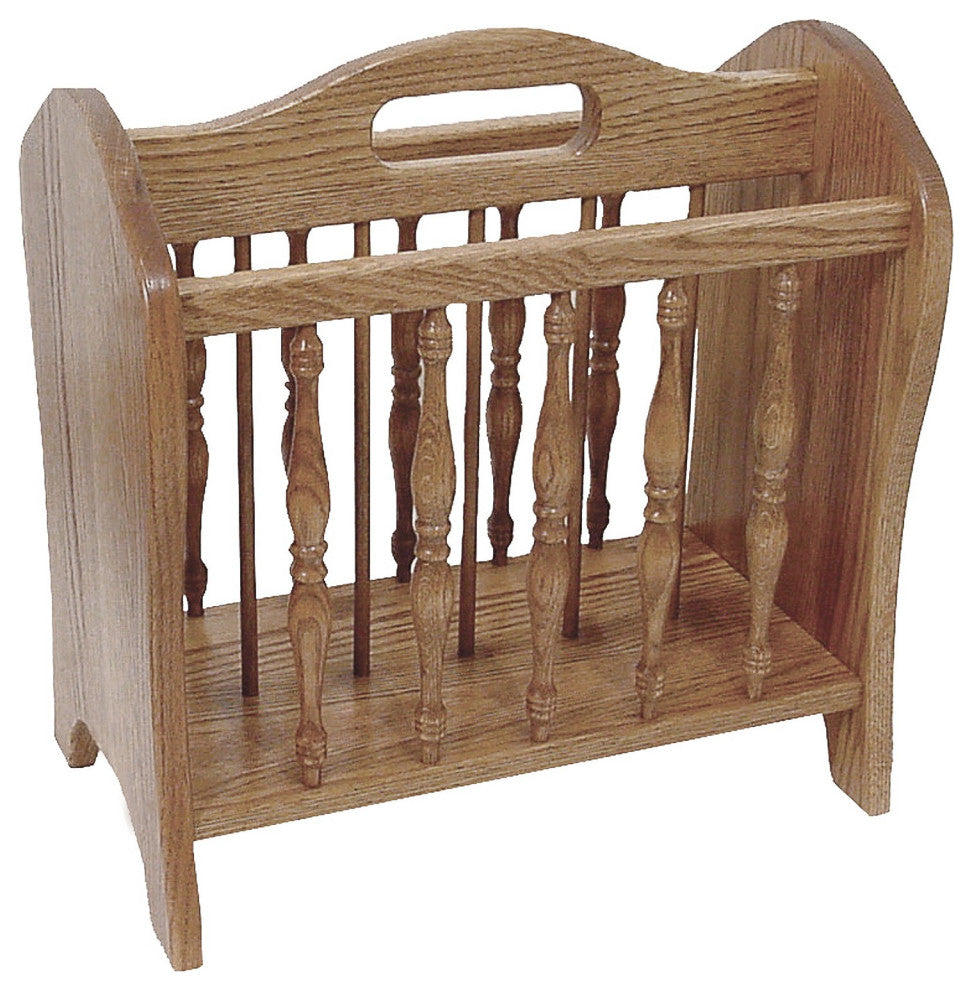 Amish Made Oak Magazine Rack with Handle, Sandstone Stain