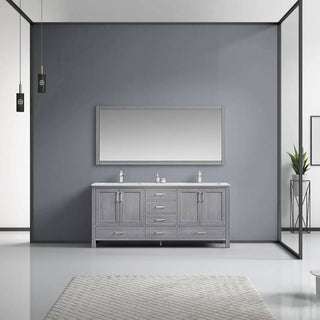 Jacques 72" Distressed Grey Double Sink Vanity with Quartz Top, With Mirror