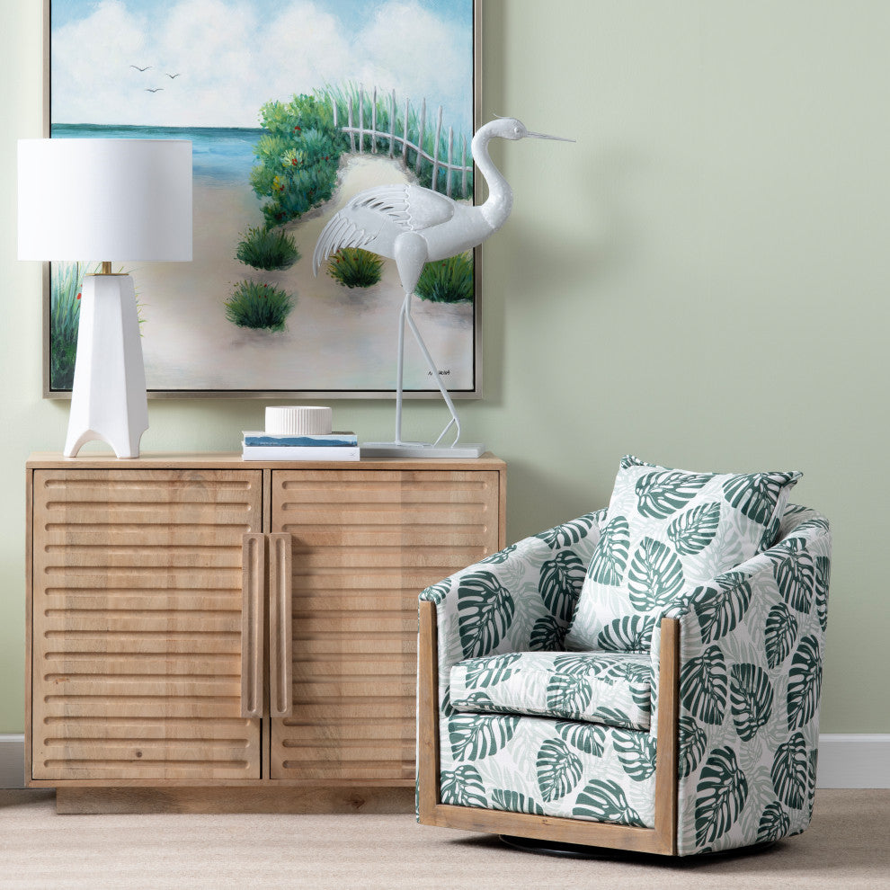Green Leaf Upholstered Swivel Accent Chair
