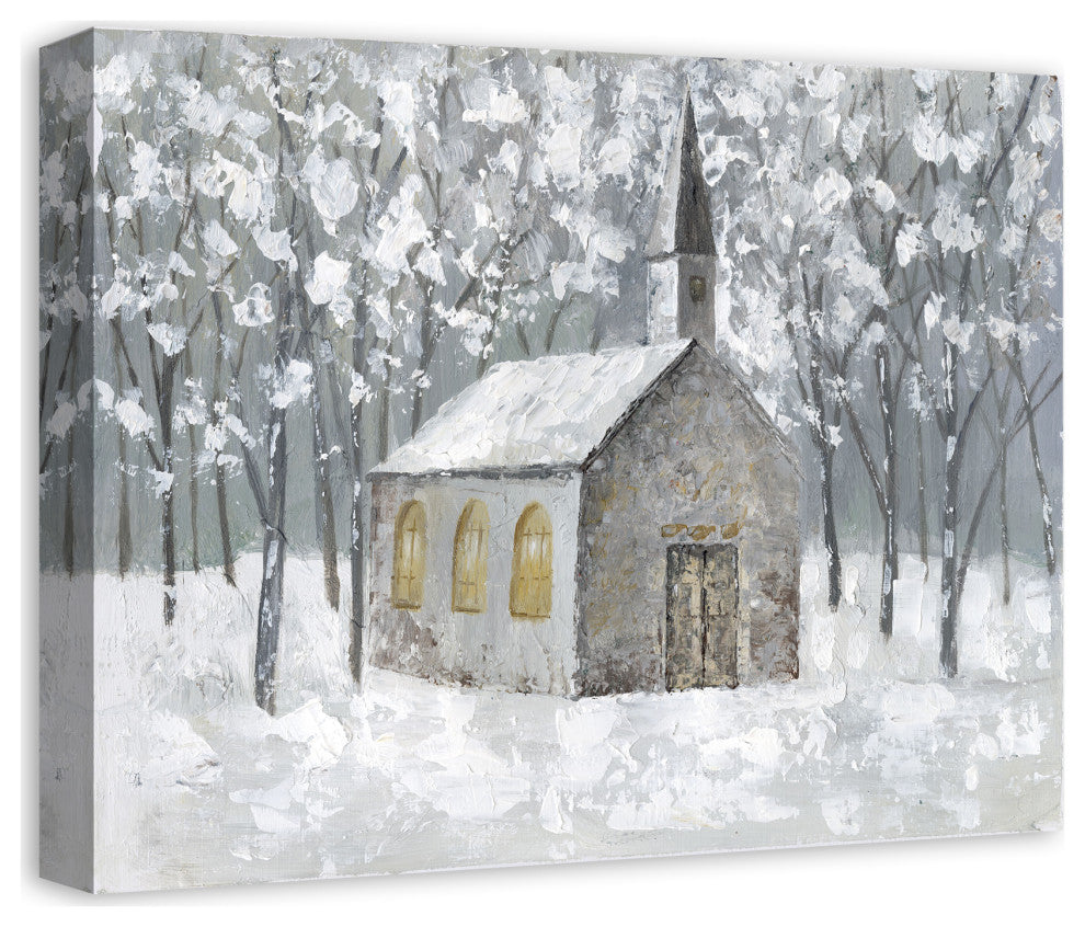 Church, Snowy Forest 20x16 Canvas Wall Art