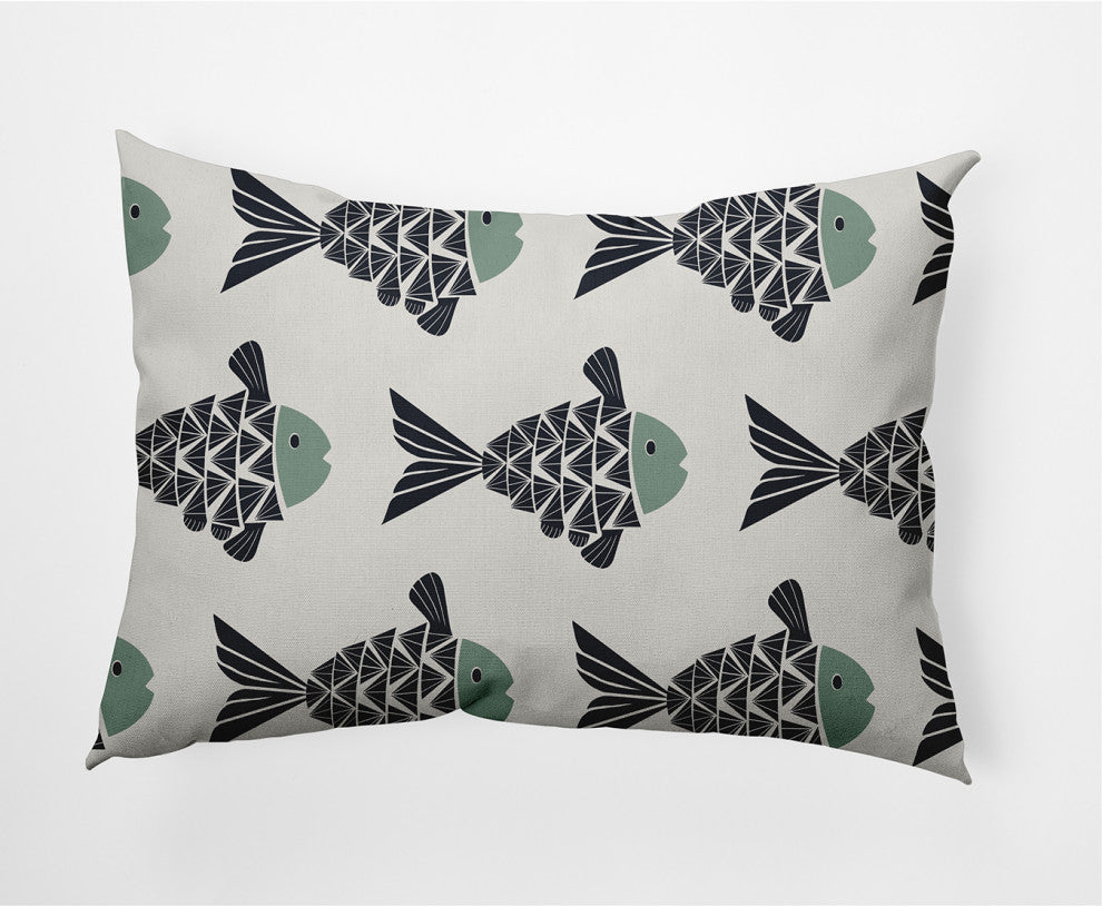 14x20" Fish Tales Nautical Decorative Indoor Pillow, Sage