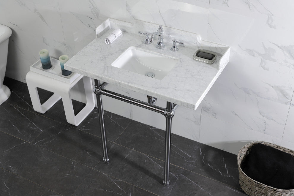 Kingston Brass LMS36MBSQ1 36" Carrara Marble Console Sink, Legs