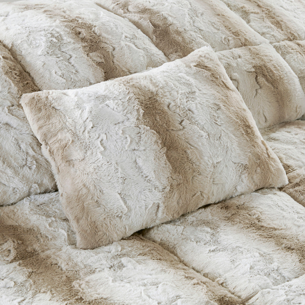 Madison Park Zuri Long Faux Fur 4-Piece Comforter Set, Sand, King