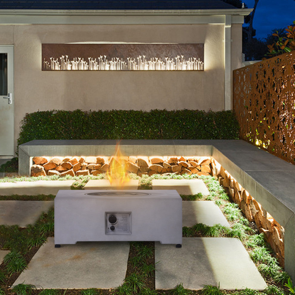 Square Faux Stone Outdoor Fire Pit with Rain Cover