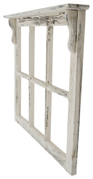 Farmhouse Six Panel Window With Shelf-Wall Decor, Vintage White