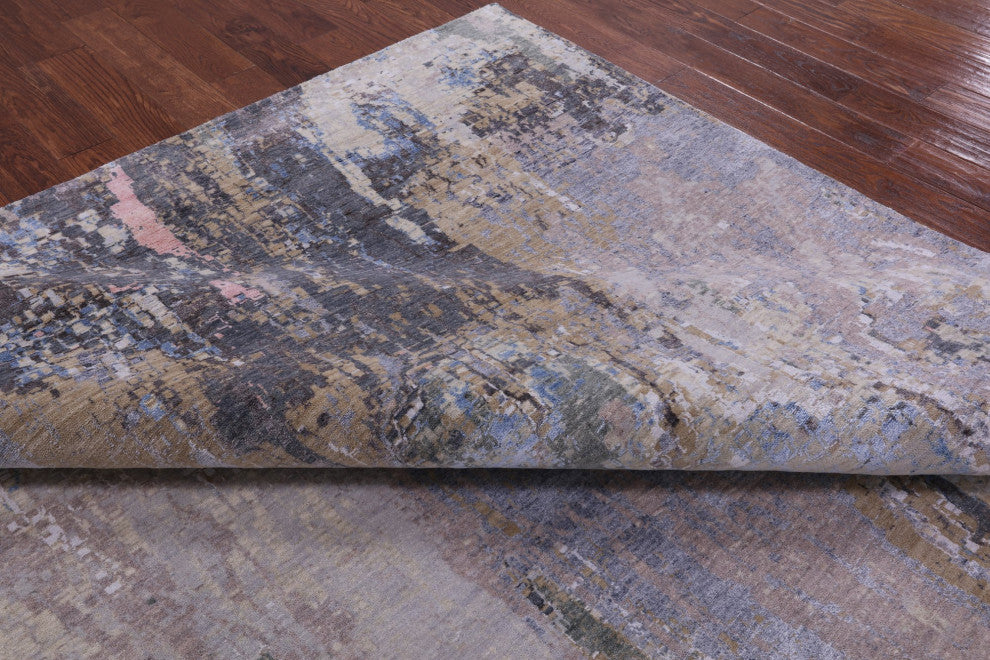 9' 0" X 11' 9" Abstract Hand Knotted Wool and Silk Rug Q7051