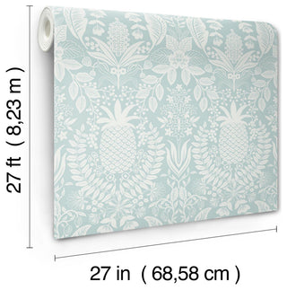 Pineapple Damask Light Blue Wallpaper