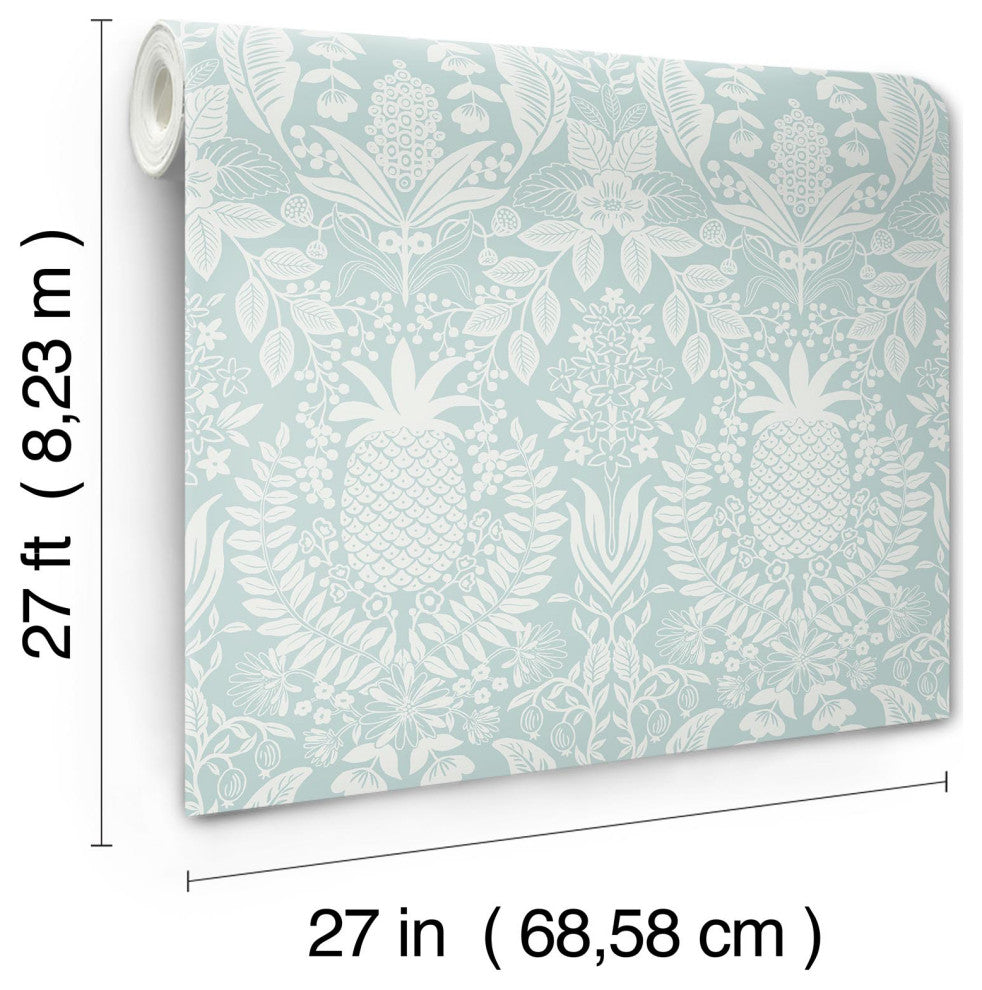 Pineapple Damask Light Blue Wallpaper