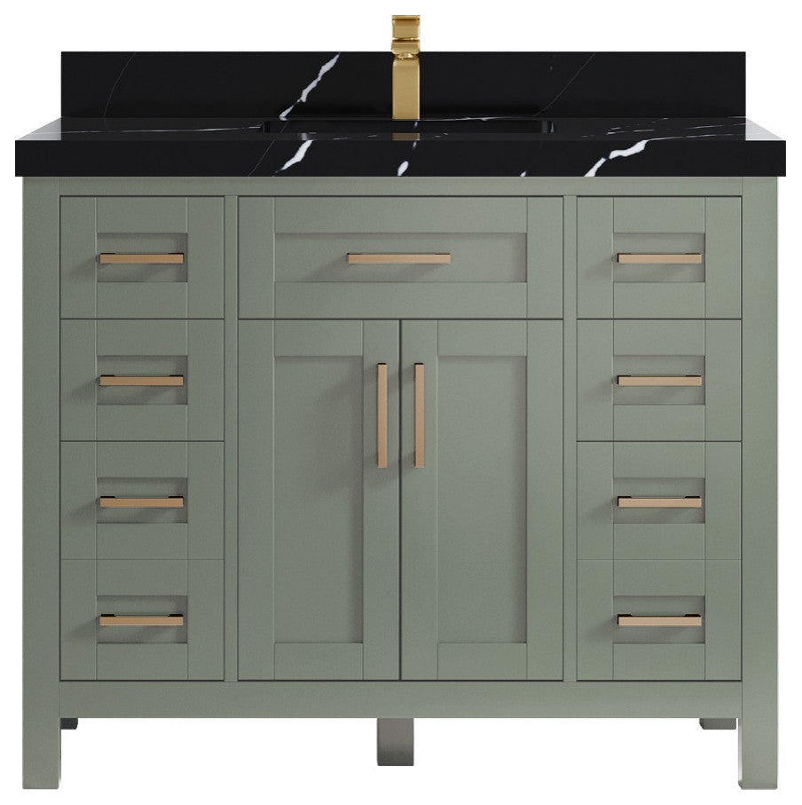 Cambridge 42" Single Sink Bath Vanity in Evergreen 2" Calacatta Black